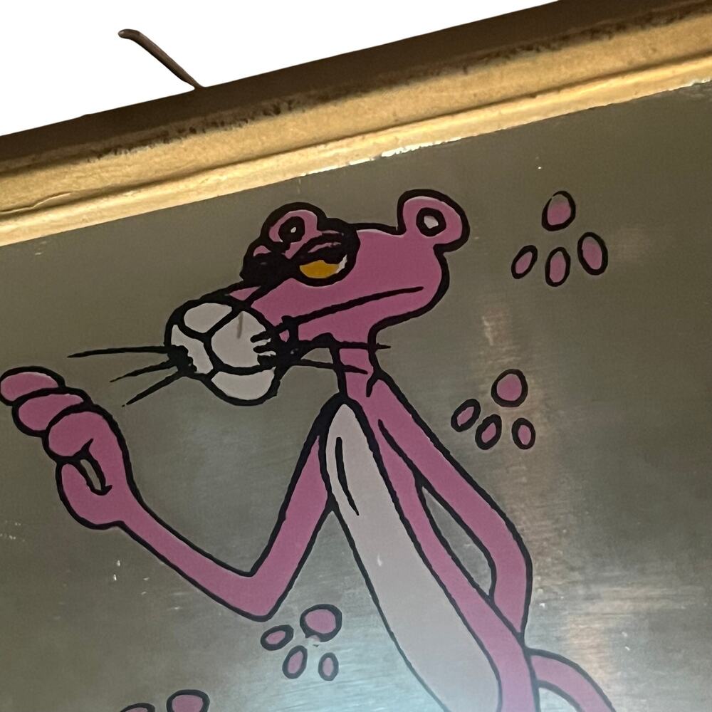 Vintage Pink Panther Framed Mirror Gold Frame Carnival Prize Wall Art 1970s - Picture 4 of 8